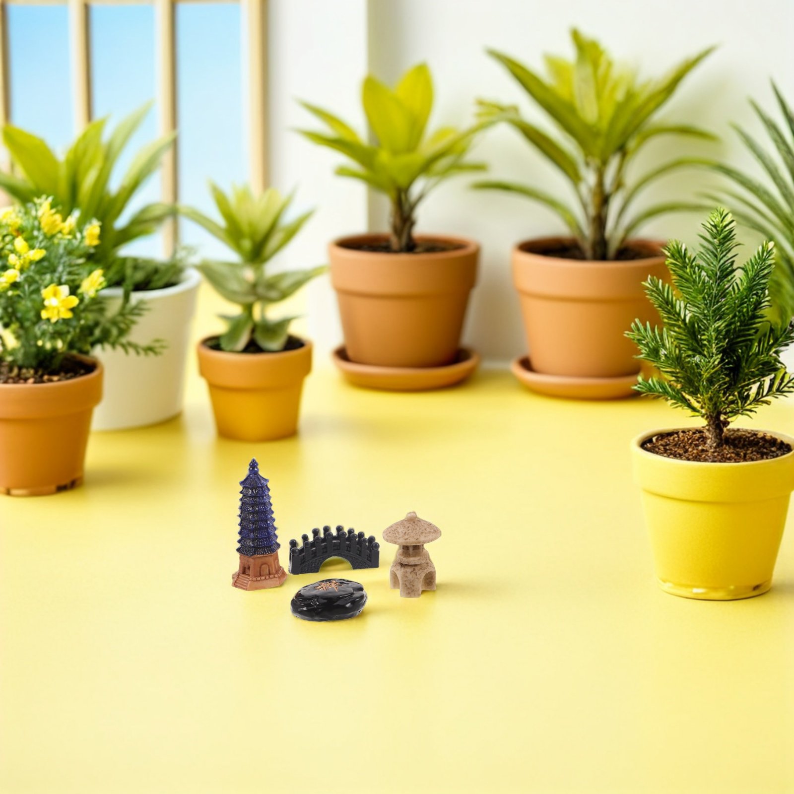 Mini Bonsai Zen Garden - Set di 4 Mini Statue di